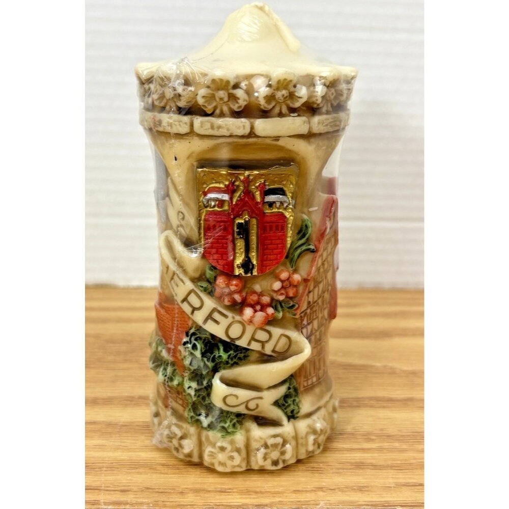 Vintage Steinhart German Pillar Candle Hand Carved Wax Town of Herford
